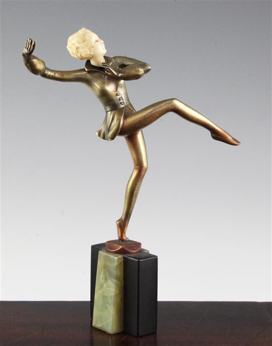 A Josef Lorenzl Art Deco bronze and ivory figure of a dancing girl 9.25in.